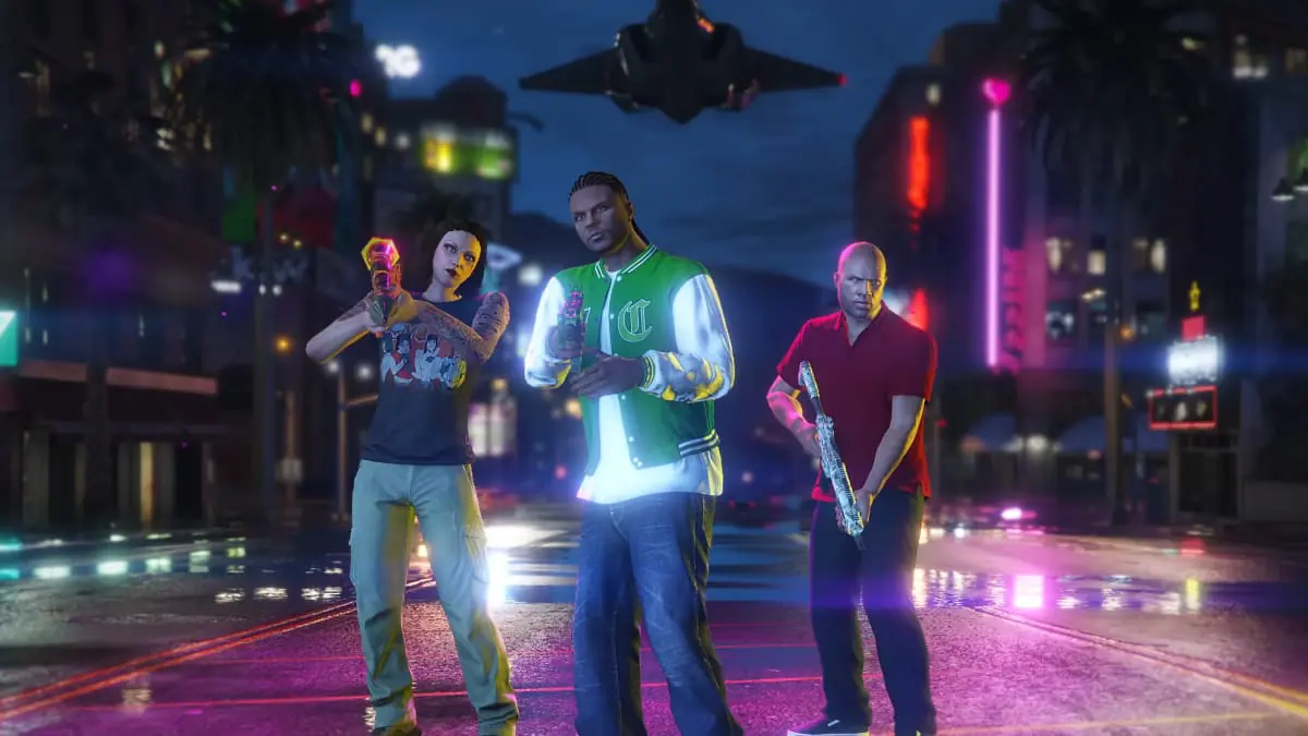 GTA 6 players standing on a road